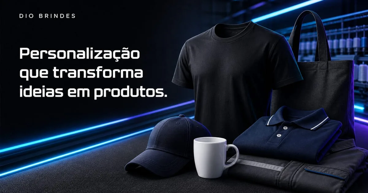 Produtos personalizados apresentados no projeto web da Dio Brindes